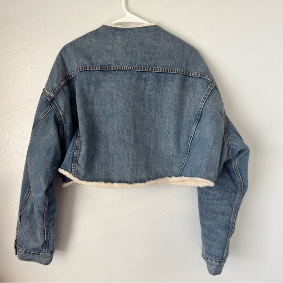 Denimist Anthropologie Cropped Sherpa-Lined Denim Jacket NWT Size S - Picture 3 of 11